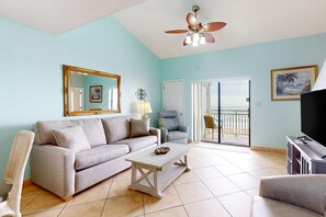 TV, offices - Two-story, Gulf-front condo with a pool, WiFi, washer/dryer, & central A/C (Orange Beach)