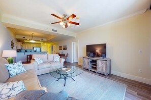 TV - Beachfront condo with pool, hot tub, W/D, sauna, balcony, and tennis court (Dauphin Island)