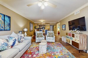TV, DVD player - Waterfront condo w/ a private balcony, community pools, & fitness center (Orange Beach)