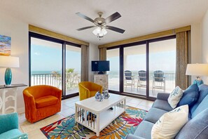 TV - Waterfront condo with pools, a hot tub & tennis - snowbird-friendly (Orange Beach)