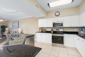 Fridge, microwave, oven, stovetop - Beachfront condo with amazing views overlooking the Gulf of America featuring resort style pools. (Orange Beach)