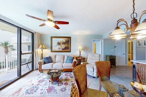 TV, offices - Serene water view condo with pools, sauna, tennis court, fitness center, W&D (Orange Beach)