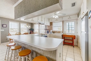 Fridge, microwave, oven, stovetop - Dreamy Duplex on the Bay w/ Views, Full Kitchen & Free WiFi - Dogs Welcome! (Dauphin Island)