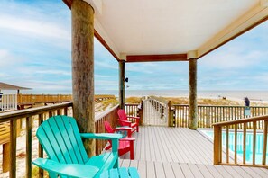 Terrace/patio - Three story beachfront home with private pool, porch, and boardwalk to gulf coast! (Gulf Shores)