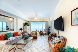 TV, DVD player - Gulf-front condo with pools, hot tubs, sauna, gym, central AC & washer/dryer (Orange Beach)