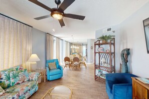 TV, offices - Beachfront corner condo with stunning Gulf views, pools, hot tub & fitness center (Orange Beach)