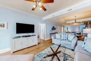 TV - Gulf-front condo with a beach view, pools, hot tub, tennis, & fitness room (Dauphin Island)