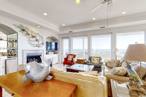 TV, DVD player - Beautiful gulf-front beach home with sweeping views from balcony, shared pool, WiFi (Gulf Shores)