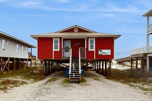 Exterior - Dog-friendly beachfront home w Gulf views, spacious deck, WiFi, AC, W&D (Gulf Shores)
