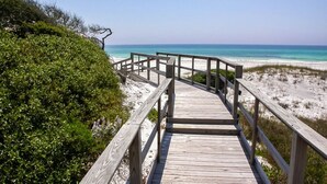 A wooden boardwalk leading to a beach with clear skies. - Azure! Sleeps 22 ! Golf Cart ! Beach Access ! Pool! (Destin)