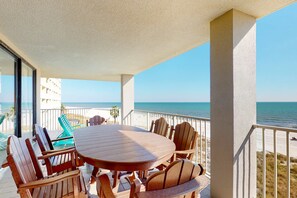 Outdoor dining - Snowbird-Friendly Gulf-Front Condo on 4th Floor wBalcony, Shared Pool, Hot Tub (Orange Beach)
