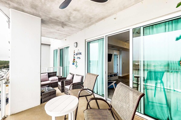 Terrace/patio - Seventh-Floor Condo with Free WiFi, Bay Views, Shared Outdoor Pool, Hot Tub, Gym (Orange Beach)