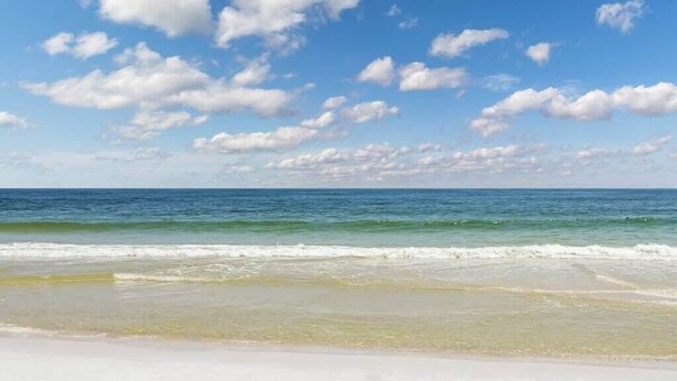 A beach with clear skies and calm water.
