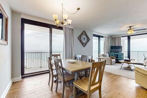 Dining - Gulf-front condo with balcony, hot tub & pools - snowbird-friendly (Orange Beach)