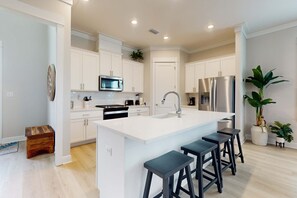 Fridge, microwave, oven, stovetop - Brand-new home near the beach with on-site pool, central AC, & washer,dryer (Orange Beach)
