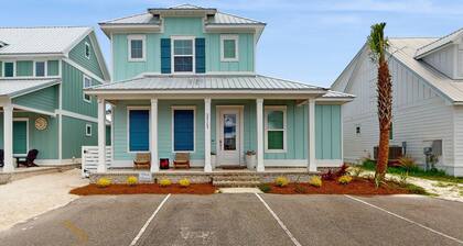 Modern beach house with porches, private washer and dryer- walk to the beach