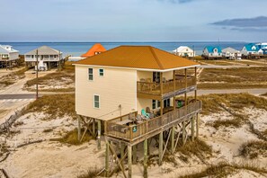 Exterior - Spectacular Gulf-front home with covered porch & views - on the beach (Dauphin Island)