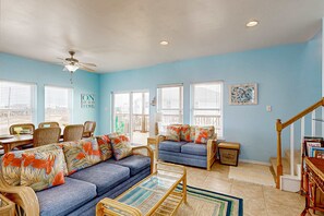 TV, offices - Spectacular Gulf-front home with covered porch & views - on the beach (Dauphin Island)