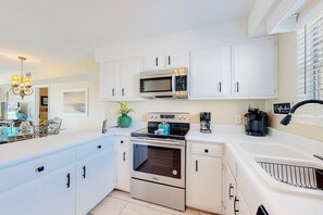 Fridge, microwave, oven, stovetop - Quiet home with WiFi, pool, view of water, & boardwalk to beach (Dauphin Island)