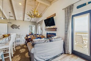 TV, DVD player, offices - Charming beachfront home with Gulf views & wraparound deck - right on the sand (Dauphin Island)