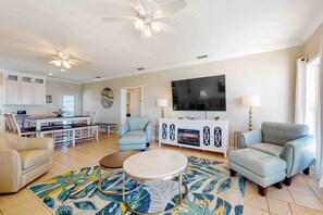 TV, DVD player - Spacious, Beachfront Home with Free WiFi, Central AC, & a Furnished Deck (Dauphin Island)