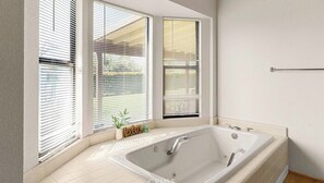 Shower, hair dryer, towels, soap - Spacious & Serene Orchard Home w/patio & Pool (Corning)