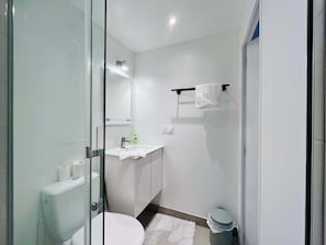 Douche, sèche-cheveux, serviettes fournies