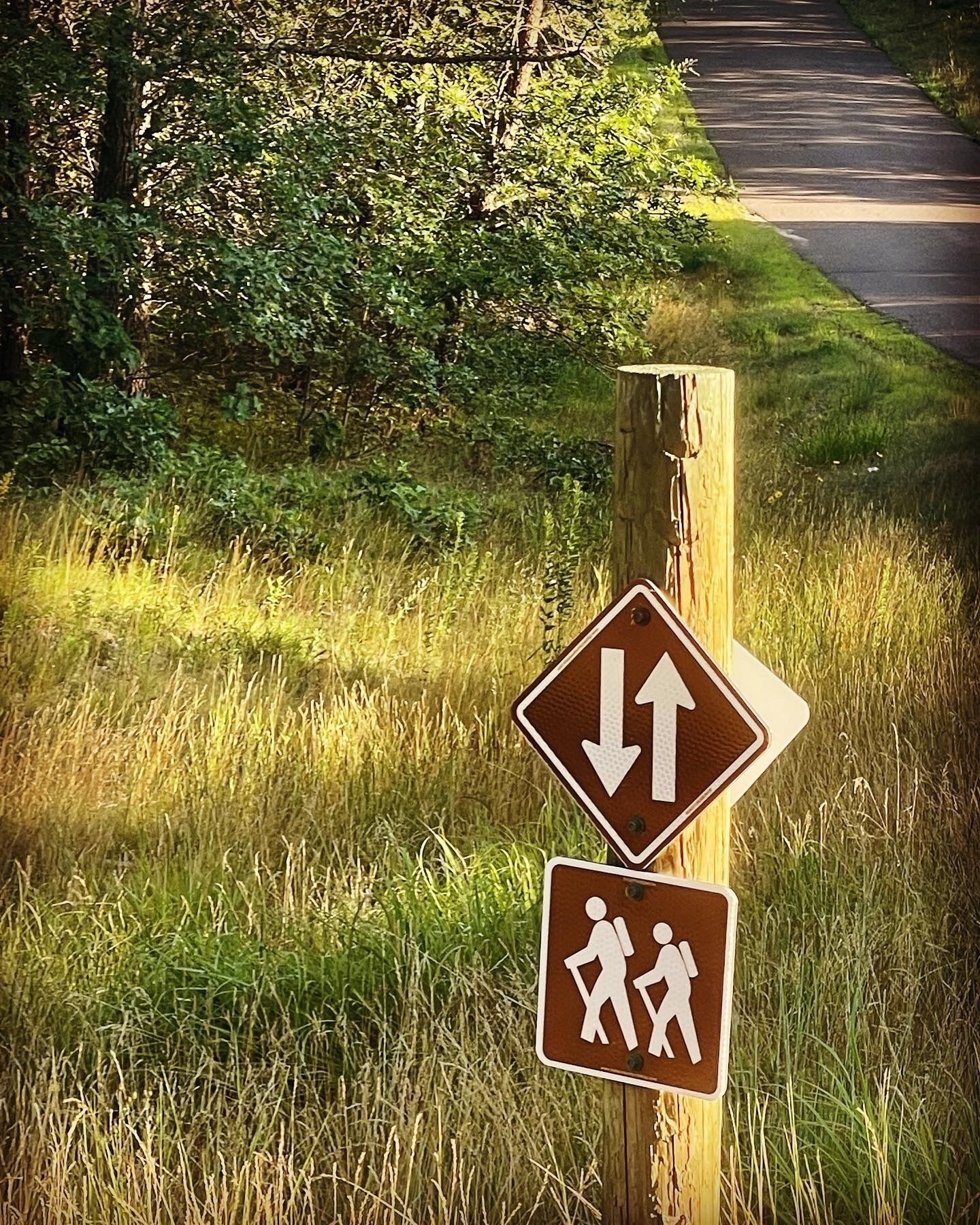 A pedestrian crossing sign with a symbol of two people walking, indicating a shared path for pedestrians and cyclists.