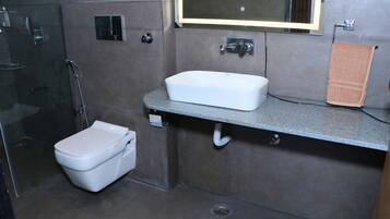 Dusche, Whirlpool, Bidet, Handtücher