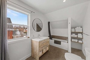 Shower, hair dryer, shampoo