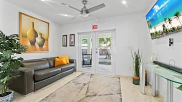 TV, fireplace, video library, stereo