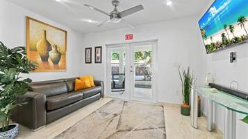 TV, fireplace, video library, stereo
