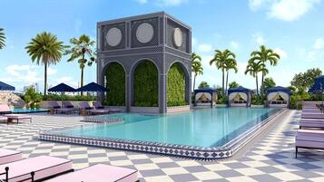 Outdoor pool, open 6:00 AM to 7:00 PM, free cabanas, pool umbrellas