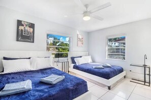 4 bedrooms, desk, iron/ironing board, travel crib