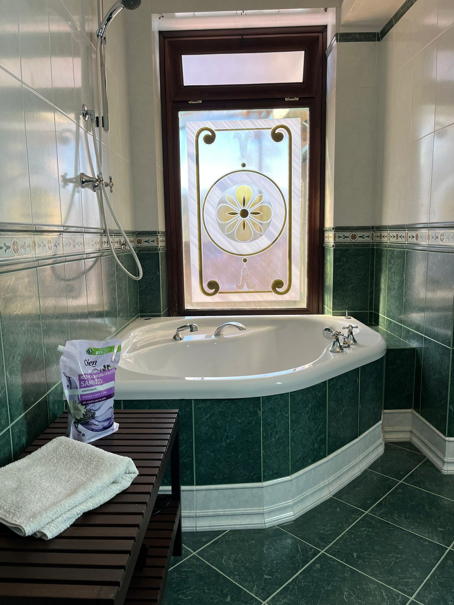 Hair dryer, bidet, towels, soap