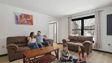 TV, fireplace, foosball, offices