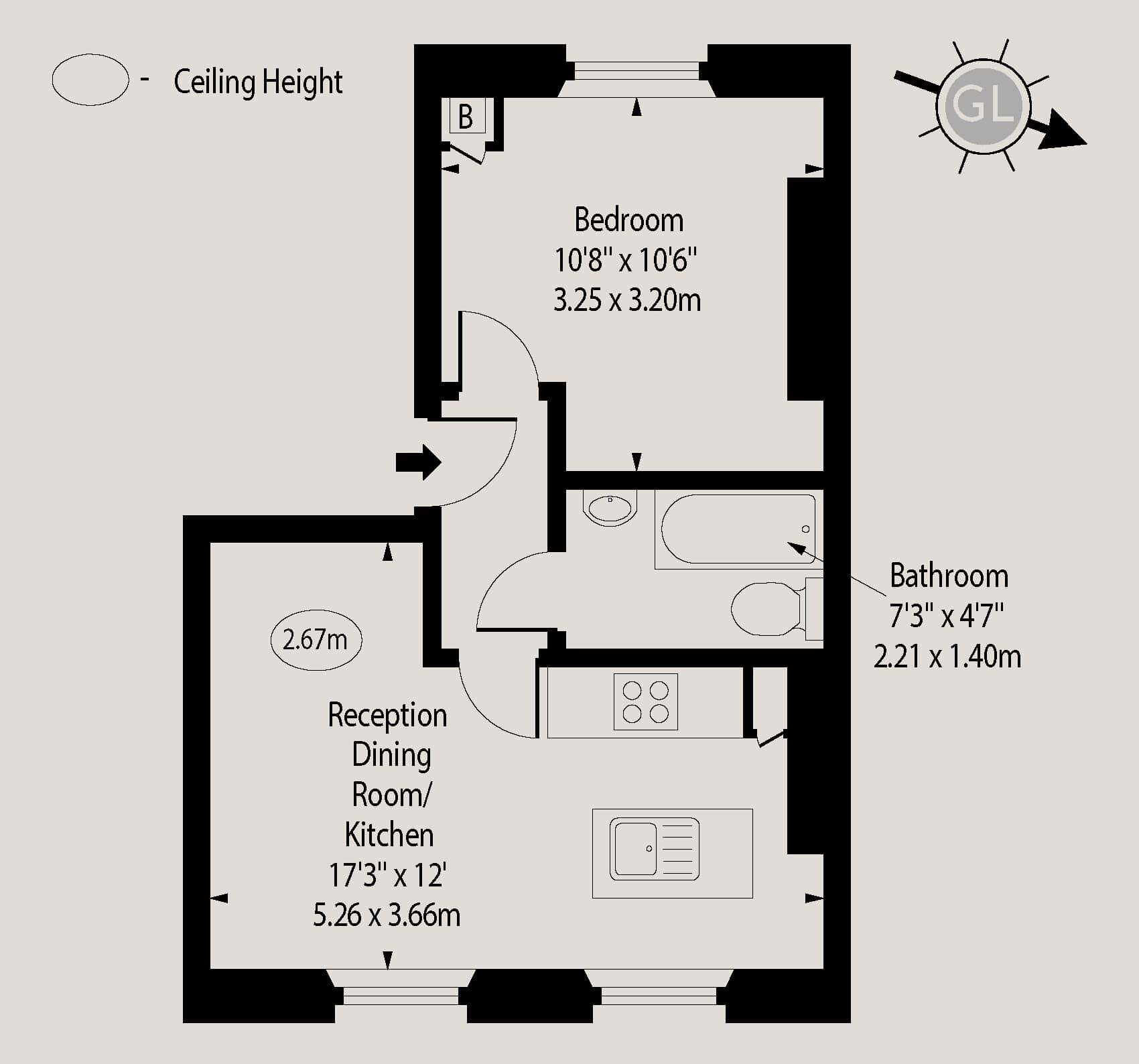 Apartment, 1 Double Bed with Sofa bed, Kitchen, City View (GTS 2, 59) | Floor plan