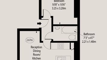 Apartment, 1 Double Bed with Sofa bed, Kitchen, City View (GTS 2, 59) | Floor plan