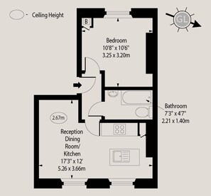 Apartment, 1 Double Bed with Sofa bed, Kitchen, City View (GTS 2, 59) | Floor plan - The Lipstick Palace - Fitzrovia - by Frankie Says (London)