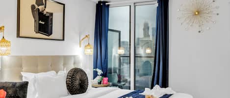 Individually decorated, individually furnished, desk, iron/ironing board