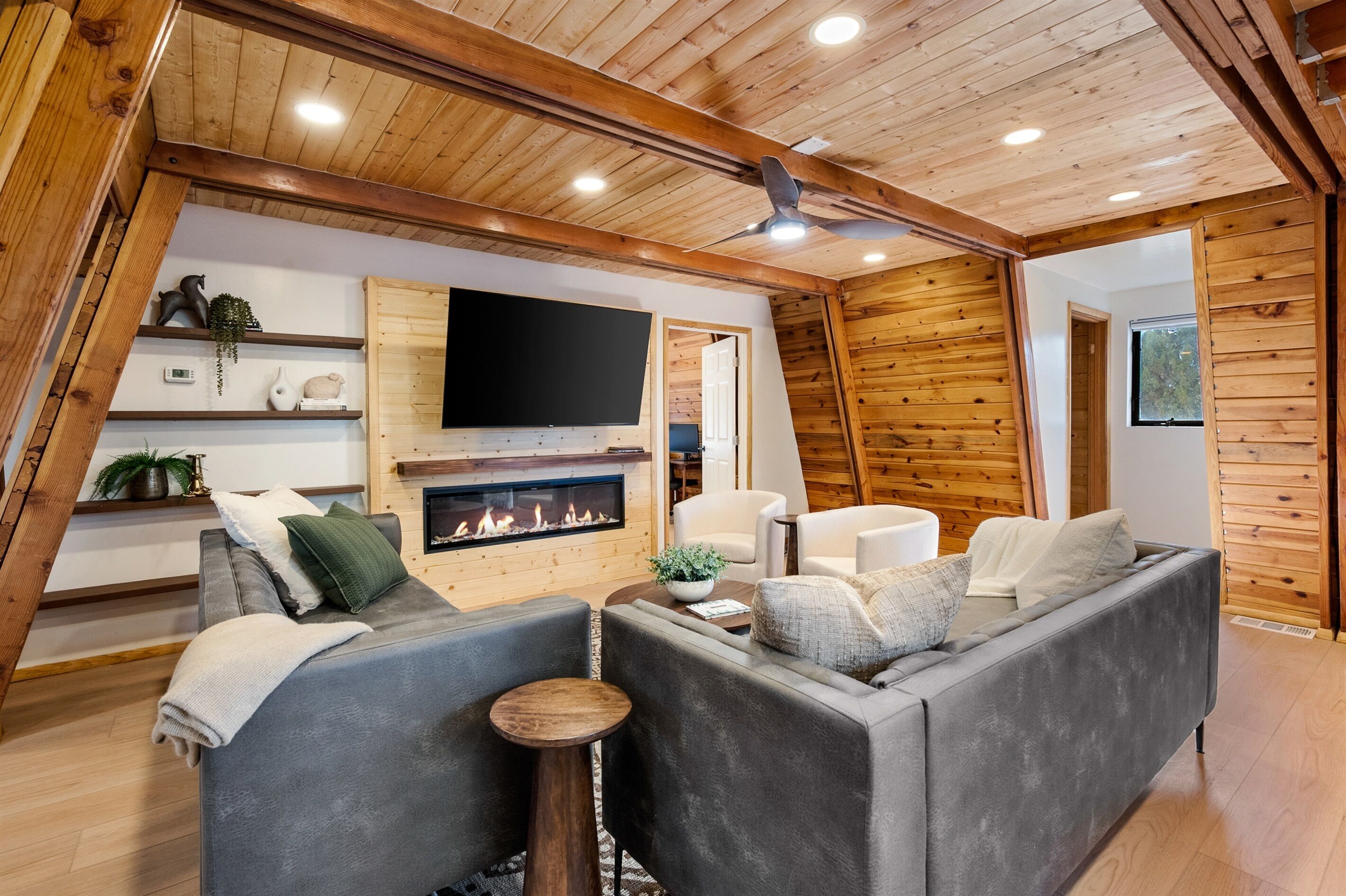 Smart TV, fireplace, video games, table football