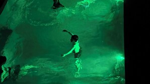 Ein Schwimmbecken mit mehreren Personen.
