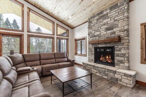 TV, fireplace, video games, video library