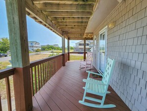Terrace/patio - Duck Calls - 4 BR Oceanside Home w/Private Pool, Hot Tub - Dogs Allowed (Duck)