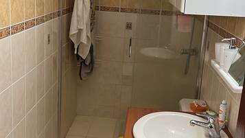 Shower, bidet, towels, soap