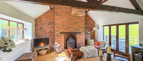 TV, fireplace