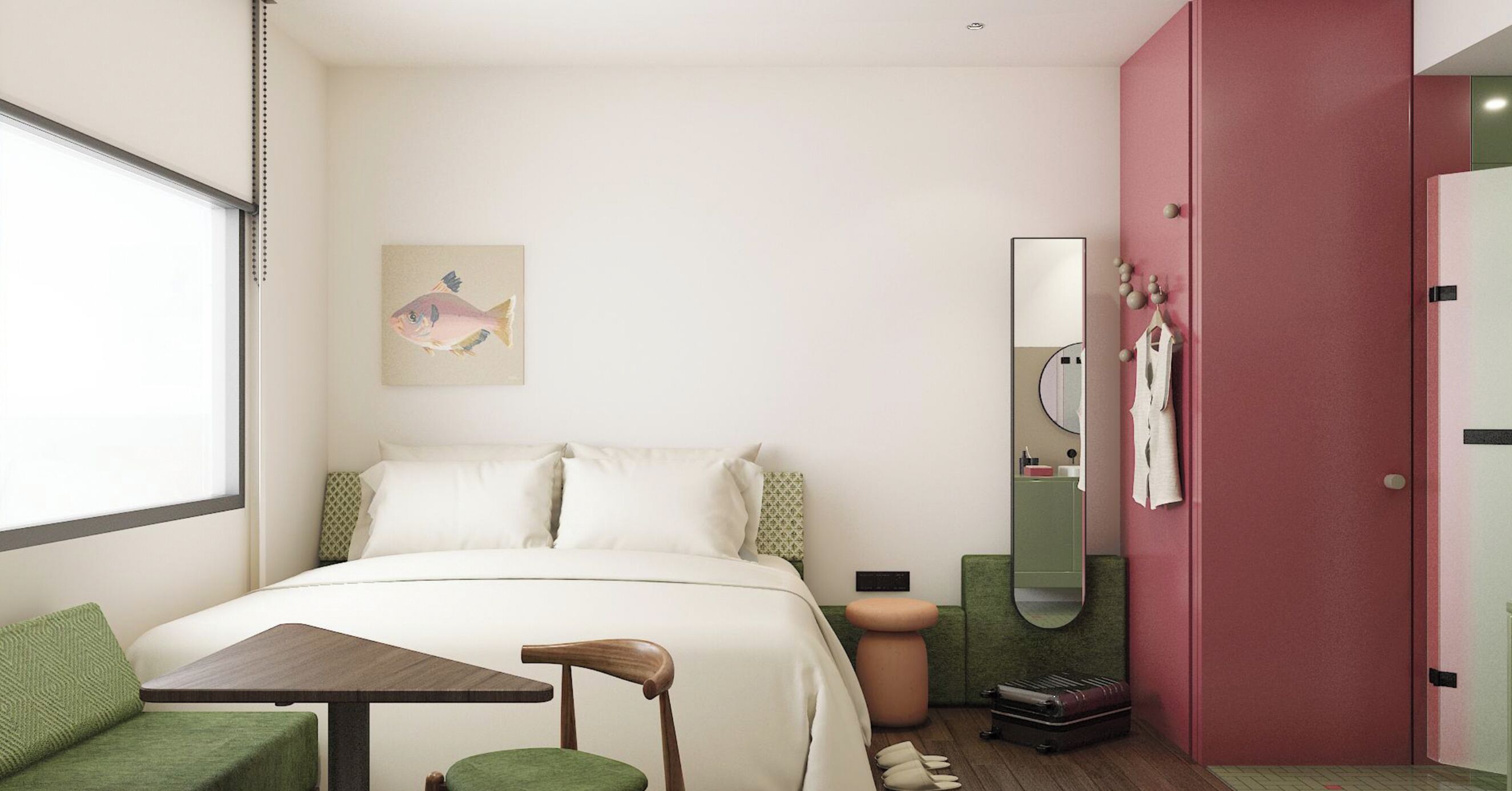 Kahden hengen perushuone, kaupunkinäköala