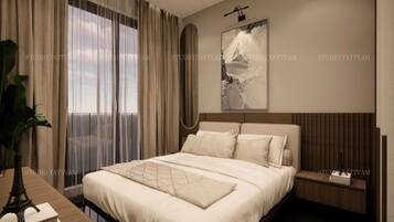 1 quarto, escrivaninha, roupa de cama