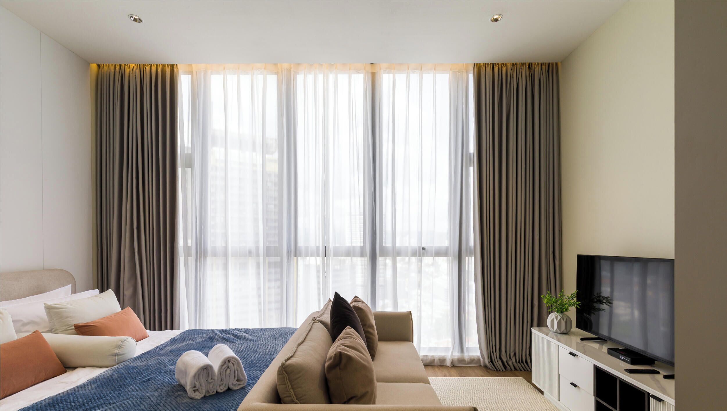Individually decorated, individually furnished, desk, blackout curtains