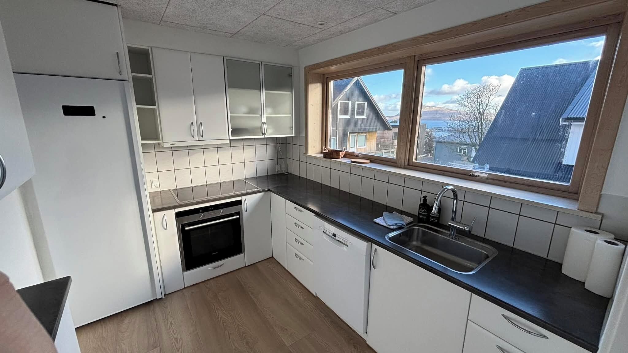 Full-sized fridge, microwave, oven, stovetop